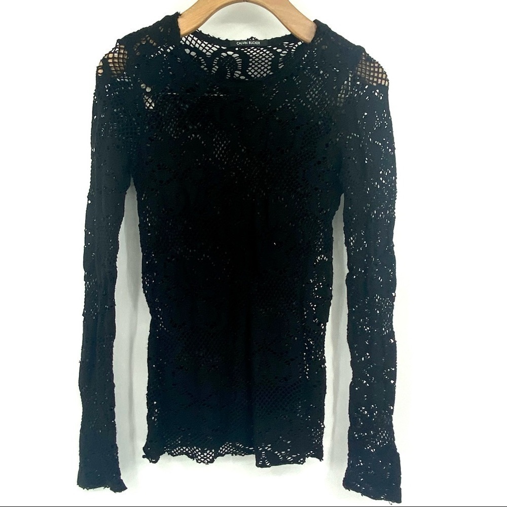 Calvin Rucker open knit crochet black top M